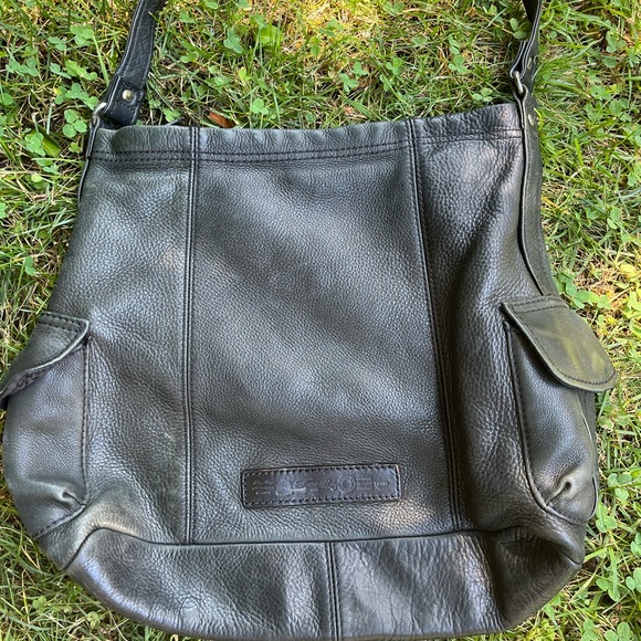 FOSSIL BLACK LEATHER SHOULDER BAG, side pockets , BOHO LOOK, - Picture 1 of 8